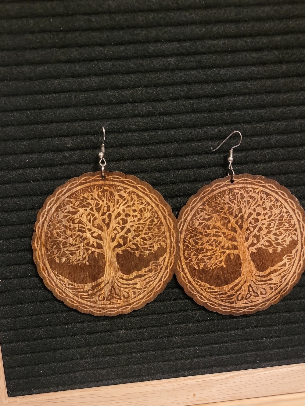 Tree of Life Wooden Drop Earrings in Brown